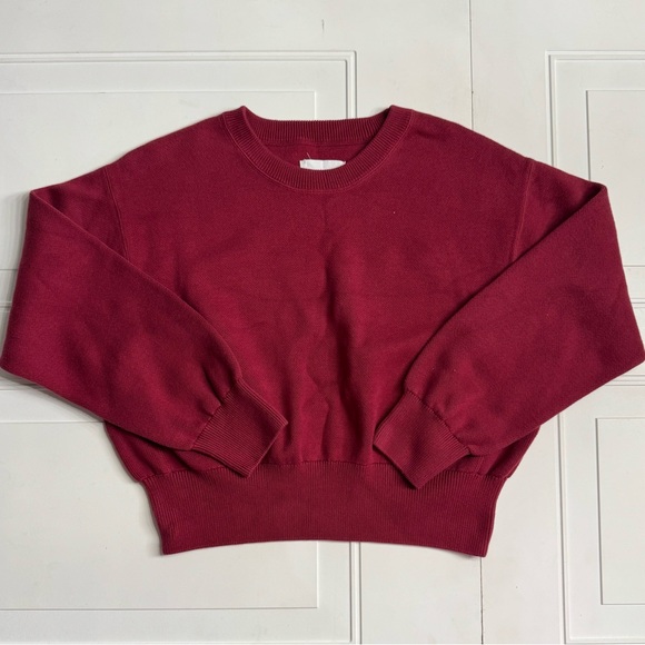 Aerie Red Cropped Sweatshirt Sweater Loungewear Cotton Size Medium - Picture 1 of 6